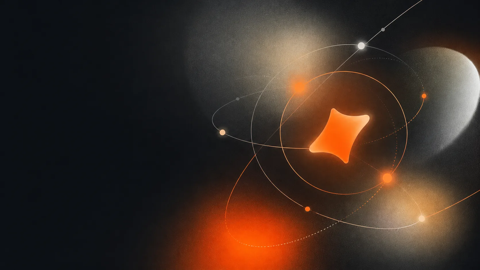Dark abstract orbital system with orange Autodisc core and uptime paths.